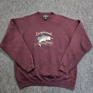 Vintage 90s Head Waters Largemouth Bass Legends Fishing Maroon Sweatshirt Sz 2XL